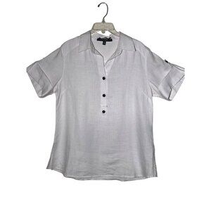 Coupe Collection 100% Linen White1/4 Buttoned Collared Blouse